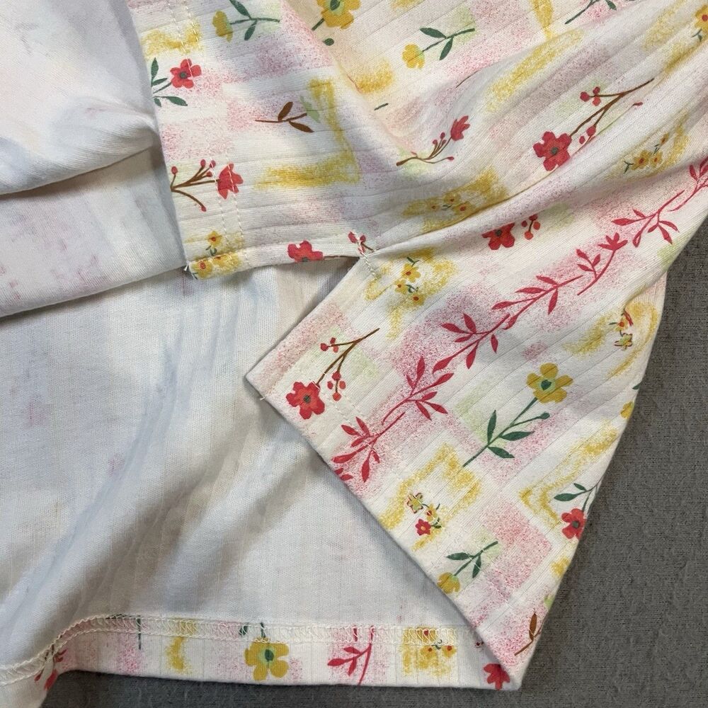 Rebecca Malone Floral Patchwork Pastel Pink Yellow Cottage Top Womens Size L - Picture 7 of 10